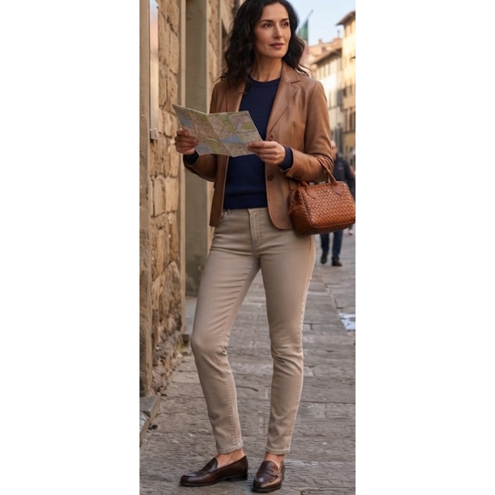 Brunello Cucinelli Skinny Fit Pants Stretch Cotton Beige Womens Sz 12 (36x27)